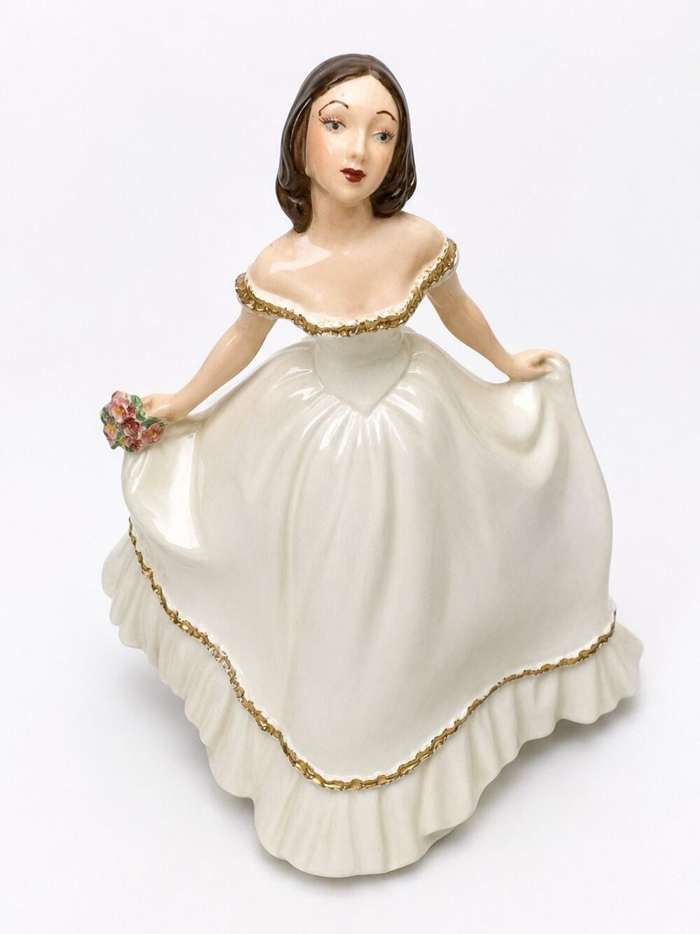 Vintage Ceramic or Porcelain Figurine southern Lady gold trim cottagecore